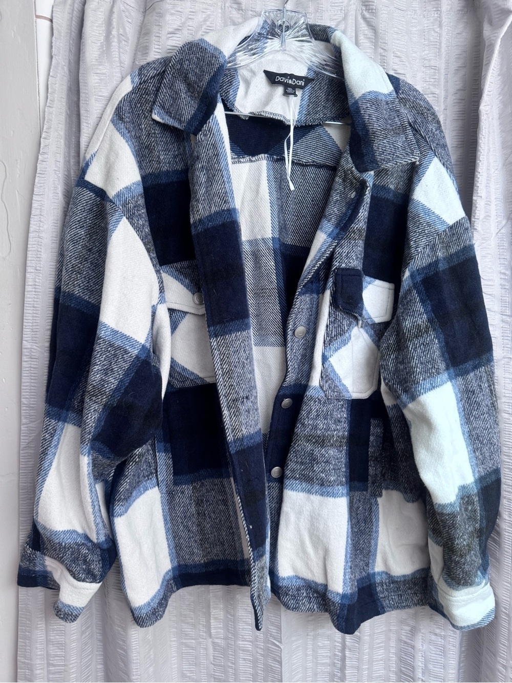 DAVI & DANI Navy and White Plaid Shacket plus size 1x